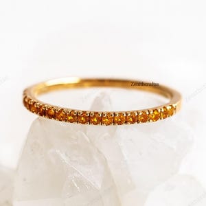 Citrine Half Eternity Band Ring Citrine Pave Stacking Yellow Citrine Band Yellow Citrine Wedding Band Bridal November Ring Birthday Gift
