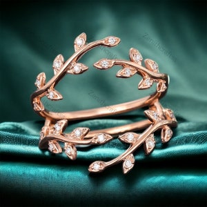 Diamond Twig Wedding Band Vintage Rose Gold Diamond Curved Enhancer Band, Bridal Ring Guard, Dedicate Matching Band Anniversary Gift For Her