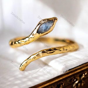 18k gult guld orm texturerad ring, söt ormring naturlig månsten ormring söt orm justerbar ring serpentin stil present till henne