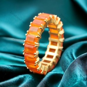 Orange Amber Full Eternity Band, Rose Gold Plated Stacking Bridal Band, Art Deco Promise Ring, Vintage Gemstone Ring, Christmas Gift For Her