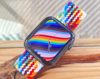 ELASTIC Braided LGBTQ+ Pride Strap For Apple Watch Nylon Loop iWatch Rainbow Bracelet/Series 3 4 5 6 7 8 SE / 38mm 40mm 41mm 42mm 44mm 45mm