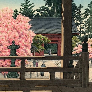 Myohon Temple, Kamakura - Counted Cross Stitch Classic Painting Pattern / PDF Instant Download / Japan Cross Stitch / Cherry Blossom