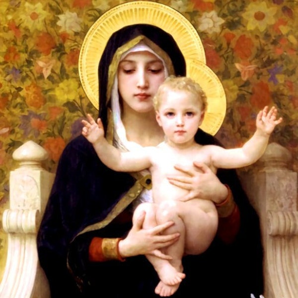 The Madonna of the Lilies - Counted Cross Stitch Classic Painting Pattern / William-Adolphe Bouguereau / Christianity / Virgin Mary / Art