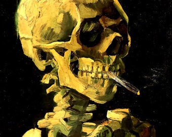 Skull with Burning Cigarette - Counted Cross Stitch Classic Painting Pattern / Vincent van Gogh / Vanitas / Skeleton / Halloween Decor / PDF