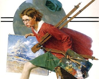 Girl Running with Wet Canvas - Counted Cross Stitch Classic Painting Pattern / Norman Rockwell / Vintage Embroidery / Retro Design Art / PDF