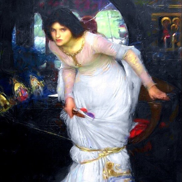 The Lady of Shalott Looking at Lancelot - Counted Cross Stitch Classic Painting Pattern / John William Waterhouse / Famous Artwork / Lady