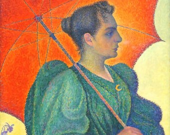 Frau mit Sonnenschirm - Zählbild Kreuzstich Klassisches Gemälde Muster / Paul Signac / Dame / Bunte Stickerei / Handgemachte Kunst / Download