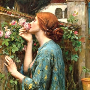 El alma de la rosa - Patrón de pintura clásico de punto de cruz contado / John William Waterhouse / Bordado de flores / Obra de arte famosa / Mujer