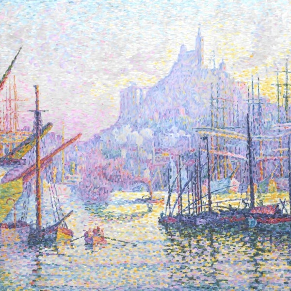 View of the Port of Marseilles - Counted Cross Stitch Classic Painting Pattern / Paul Signac / Mont Saint-Michel / Landscape / Boat and Ship