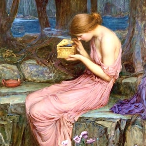 Psyche Opening the Golden Box - Counted cross stitch classic painting pattern / John William Waterhouse / Mythology / Legend / Romantic Art