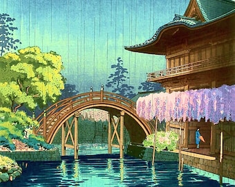 日本のクロスステッチの古典絵画パターン / 亀戸の藤と半月橋