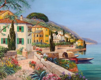 On the Italian Coast - Counted Cross Stitch Classic Painting Pattern / Alois Arnegger / Romantic Italian Landscape / Art Embroidery / PDF