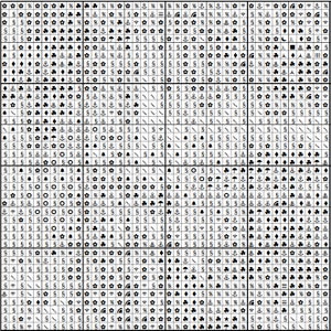 May include: A black and white digital pattern with various symbols, including stars, anchors, flowers, bells, and umbrellas.