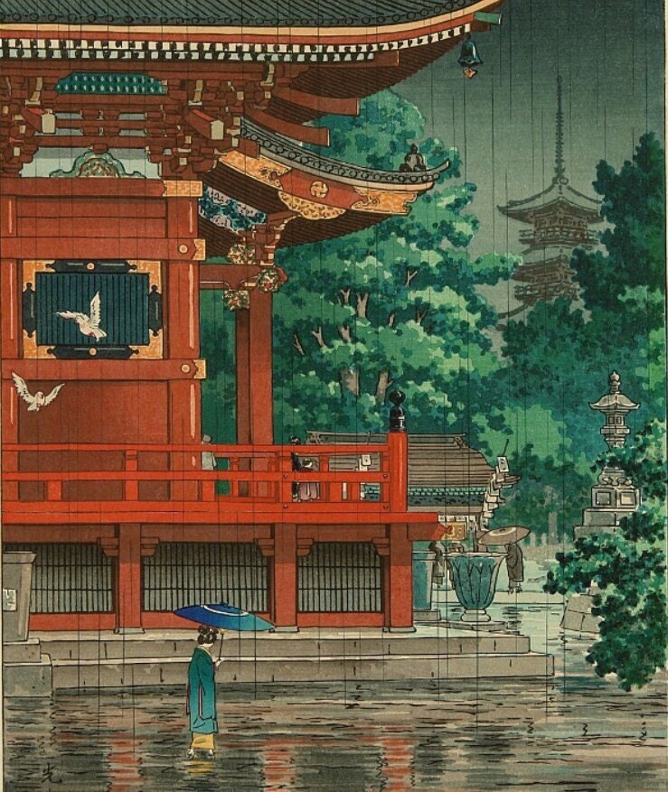 Asakusa Kannon Temple - Counted Cross Stitch Classic Painting Pattern / Koitsu Tsuchiya / Japanese Artwork / Japan Embroidery / Temple / PDF