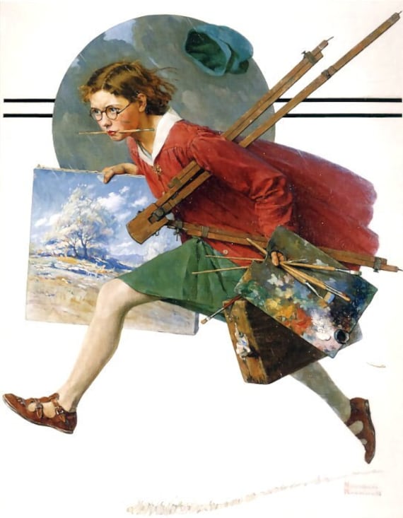 Girl Running With Wet Canvas - Counted Cross Stitch Classic