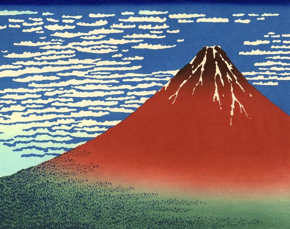 赤富士 - クロスステッチの古典絵画パターン / 葛飾北斎 / 日本の風景