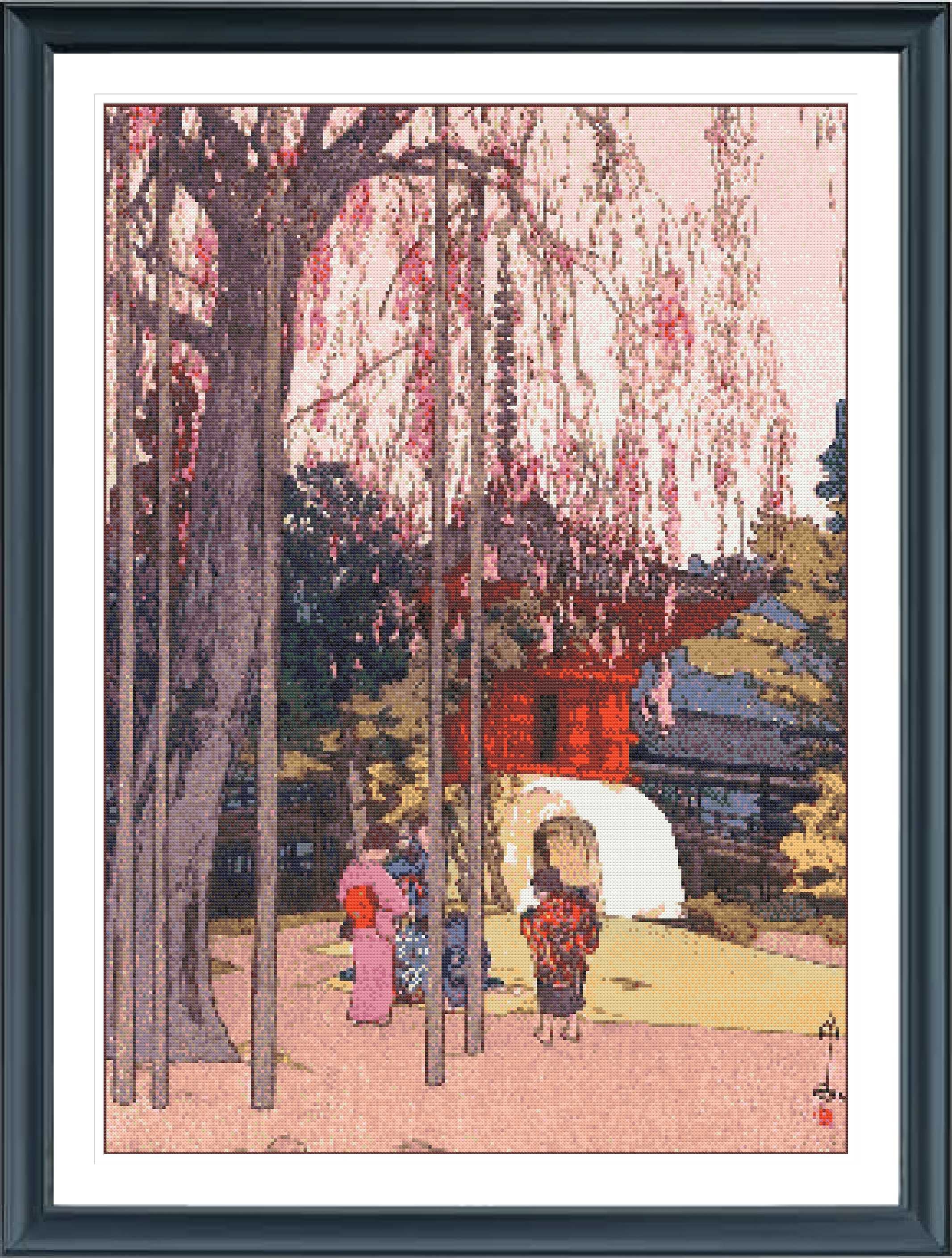 美術織物　群馬大学　手作り　刺繍　美術品　絵画　春　桜　風景インテリア　ア-ト 準上級 フル ダイヤモンドアート キット ビーズ刺繍 桜と渓流