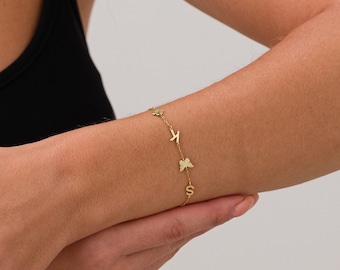14k Solid Gold Letter Armband - Gepersonaliseerd cadeau - Eerste armband - Moederdag Cadeau - Aangepaste armband - Sierlijke gepersonaliseerde armband