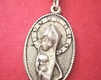 Madonna And Child Sterling Silver Pendant Necklace, Vintage