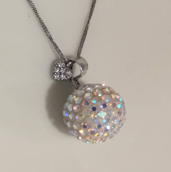 Silver Disco Ball Bead Iridescent Pendant Necklace w… - Gem