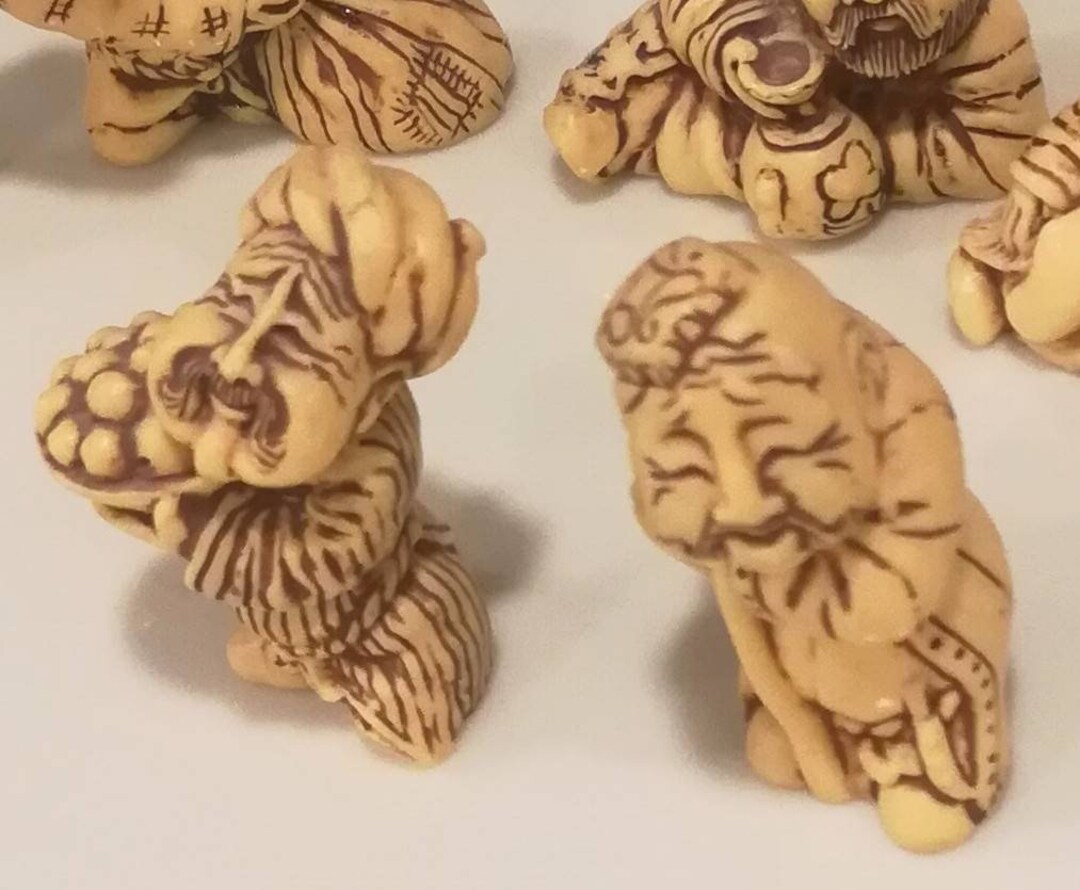 Vintage Japanese Netsuke Resin Figurines Carved Seven Etsy