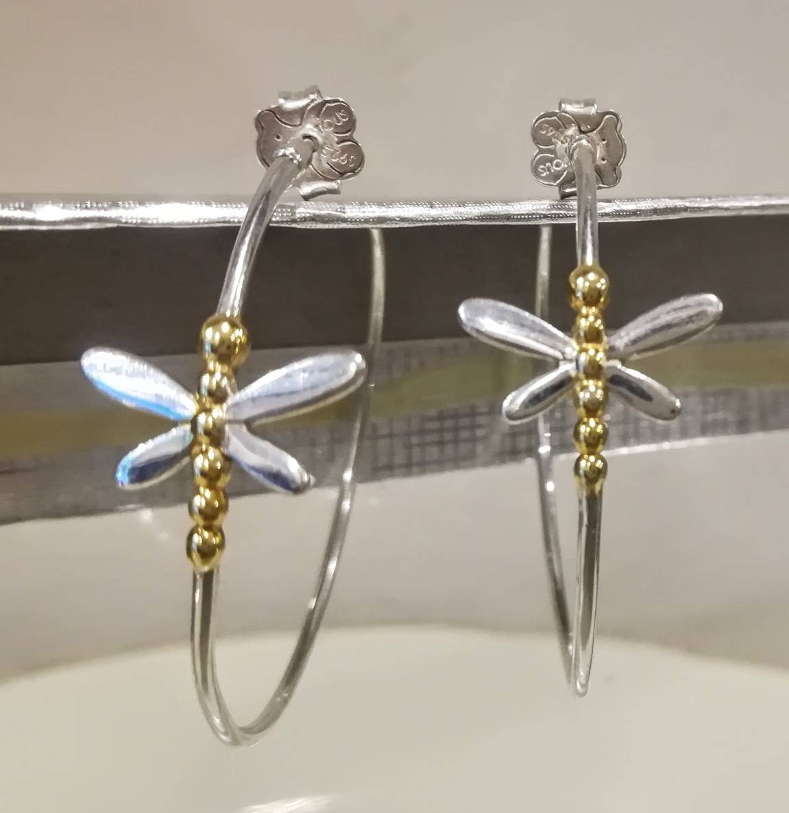 Silver Dragonfly Real Mix Bera in Vermeil 18carats Gold Layering Tous  Sterling Silver Hoop Earrings - Etsy