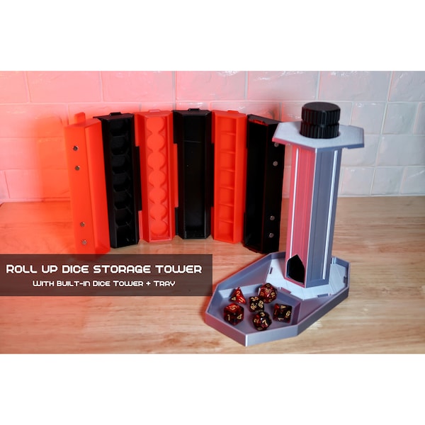 Roll-Up Dice Storage with Tower and Tray | Stores over 42 Dice for Tabletop RPG Games | Customizable Dice Tower