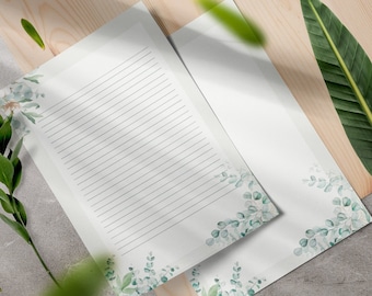 Custom Botanical Stationery Printable Set for Letter Writing, A4