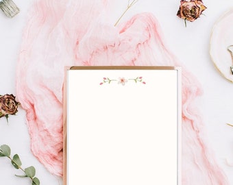 Floral Printable Stationery, Minimalist Design, A4, US Letter (PDF)