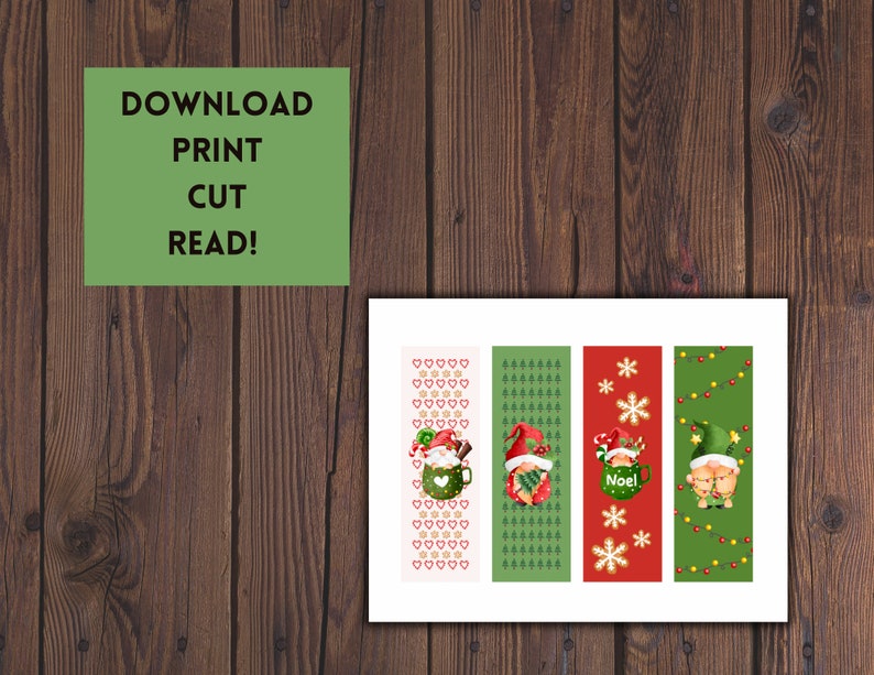 Printable Christmas Bookmarks Gifts for Book Lovers Gnome Etsy
