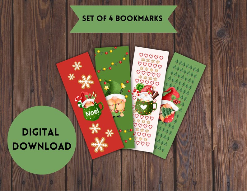 Printable Christmas Bookmarks Gifts for Book Lovers Gnome Etsy