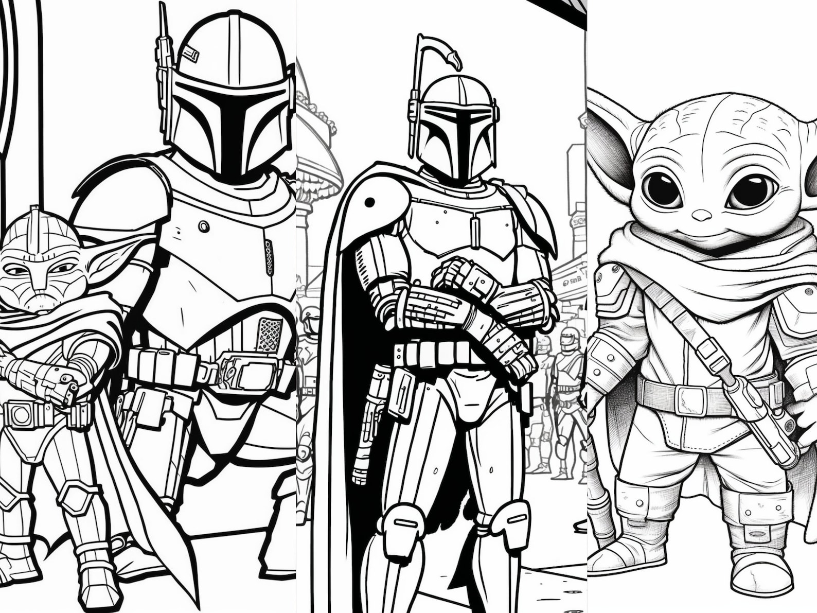 Printable Mandalorian and Grogu Coloring Pages for - Etsy