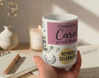 Tazza personalizzata per il pensionamento del logopedista | Tazza da caffè personalizzata con nome e traguardo professionale | Regalo di ringraziamento per logopedisti | Ha dato voce a tanti