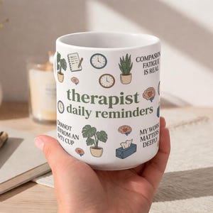 Therapeuten-Affirmationsbecher – Tägliche Erinnerung – Kaffeetasse für Therapeuten – Geschenk für mentale Gesundheit – Wertschätzung für Therapeuten – Tasse für Selbstfürsorge – Geburtstagsgeschenk