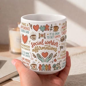 Tasse mit Affirmation für Sozialarbeiter/innen, Tägliche Erinnerung an die Sozialarbeit, Kaffeetasse für psychische Gesundheit, Geschenk für Sozialarbeiter/innen (MSW), Woche der Wertschätzung für Sozialarbeiter/innen (MSW-Woche)