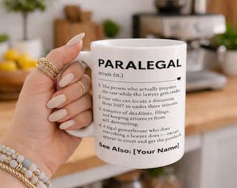 Taza personalizada de asistente legal | Taza de café con nombre | Regalo de agradecimiento para asistente legal | Regalo de cumpleaños para compañeros de trabajo