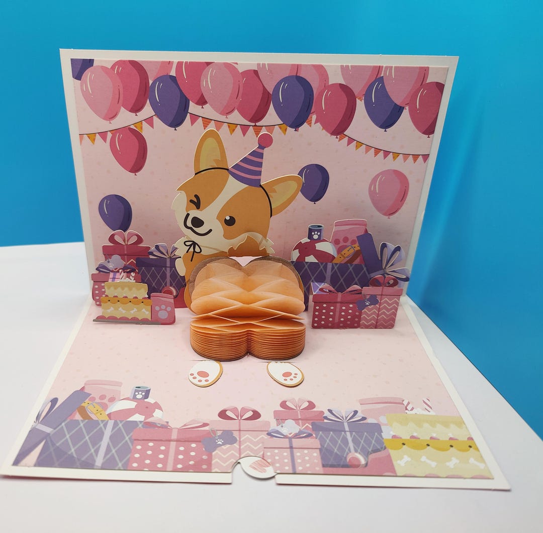 Happy Birthday 3D Pop up Party Corgi Dog Greeting Card. (ideal for Dog ...