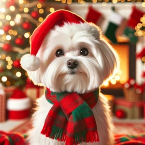 Tarjetas navideñas para perros hechas a mano: papel fotográfico brillante de primera calidad - Juego de 7 encantadores diseños malteses