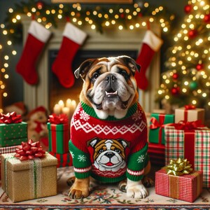 Tarjetas navideñas para perros hechas a mano: papel fotográfico brillante de primera calidad - Juego de 7 encantadores diseños de Bulldog