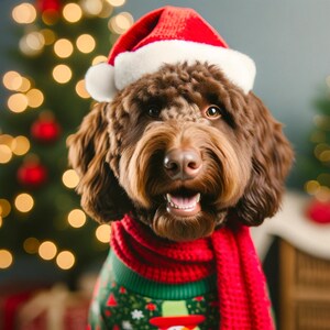 Handgemaakte kerstkaarten voor honden: premium glans fotopapier - Set van 7 charmante Labradoodle-ontwerpen