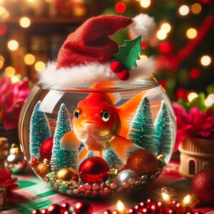 Handgemaakte kerstviskaarten: premium glans fotopapier - Set van 7 charmante goudvisontwerpen