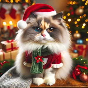 Handgemaakte kerstkaarten voor katten: premium glans fotopapier - Set van 7 Ragdoll kattenontwerpen