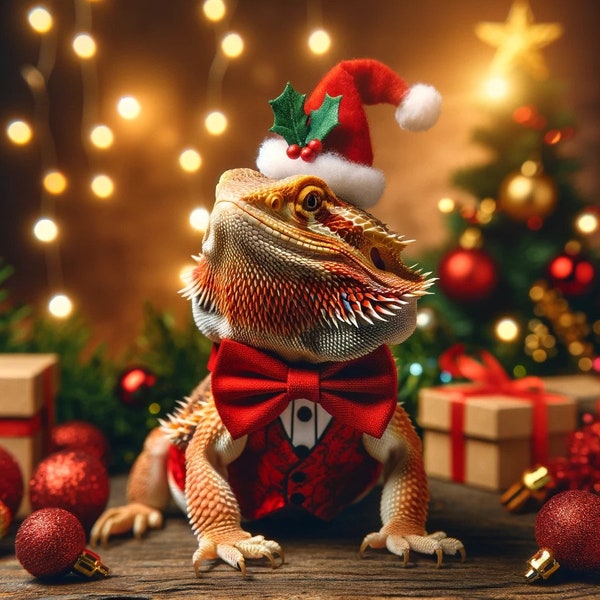 Cartes de Noël artisanales dragon barbu : papier photo lustre premium - lot de 7 motifs dragon barbu enchanteur
