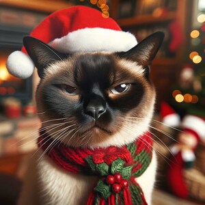 Handgemaakte kerstkaarten voor katten: premium glans fotopapier - Set van 7 Siamese kattenontwerpen