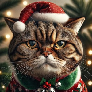 Handgemaakte kerstkattenkaarten: premium glans fotopapier - Set van 7 binnenlandse korthaar kattenontwerpen