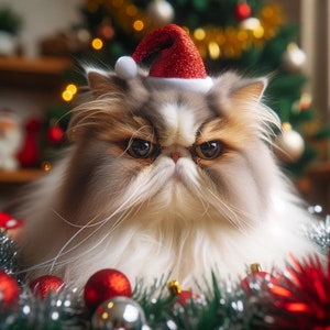 Handgemaakte kerstkattenkaarten: premium glans fotopapier - Set van 7 Perzische kattenontwerpen
