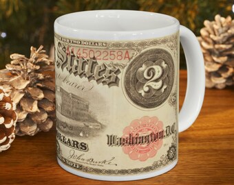 Dollar Bill - Ceramic Mug 11oz, Coffee Mugs, gift idea, Symbolic Mug, Home and Living, Kitchen, Dining, Drink, Barware, Drinkware, C handle