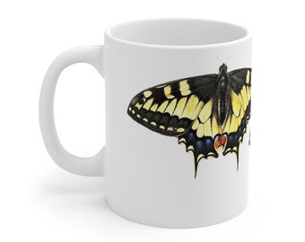 Yellow Swallowtail Butterfly - Ceramic Mug 11oz, Coffee Mugs, Symbolic, Drink, Barware, Drinkware, gift idea, Mugs, C handle, perfect gift