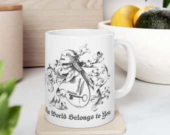 The World Belongs to You - Ceramic Mug 11oz, Coffee Mugs, gift idea, Symbolic Mug, Home and Living, Kitchen, Dining, Drink, C handle, Mug