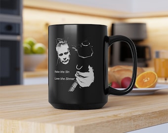 Love the Sinner© - Original Design Black Mug 15oz, Original Design, Coffee Mugs, gift idea, Kitchen, Dining, Barware, Drinkware, C handle